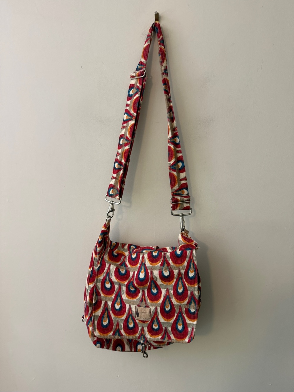 Colorful Multicolor REVERSIBLE canvas Patterned Crossbody Bag - Red Accents